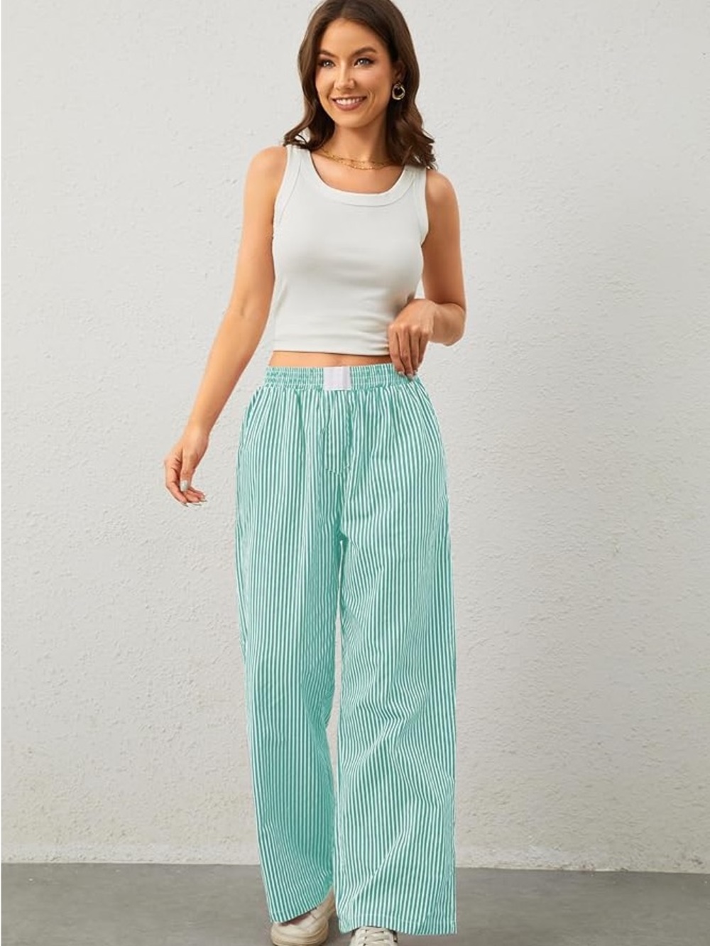 Amazon Mint Green & White Striped Wide Leg Pants Size S